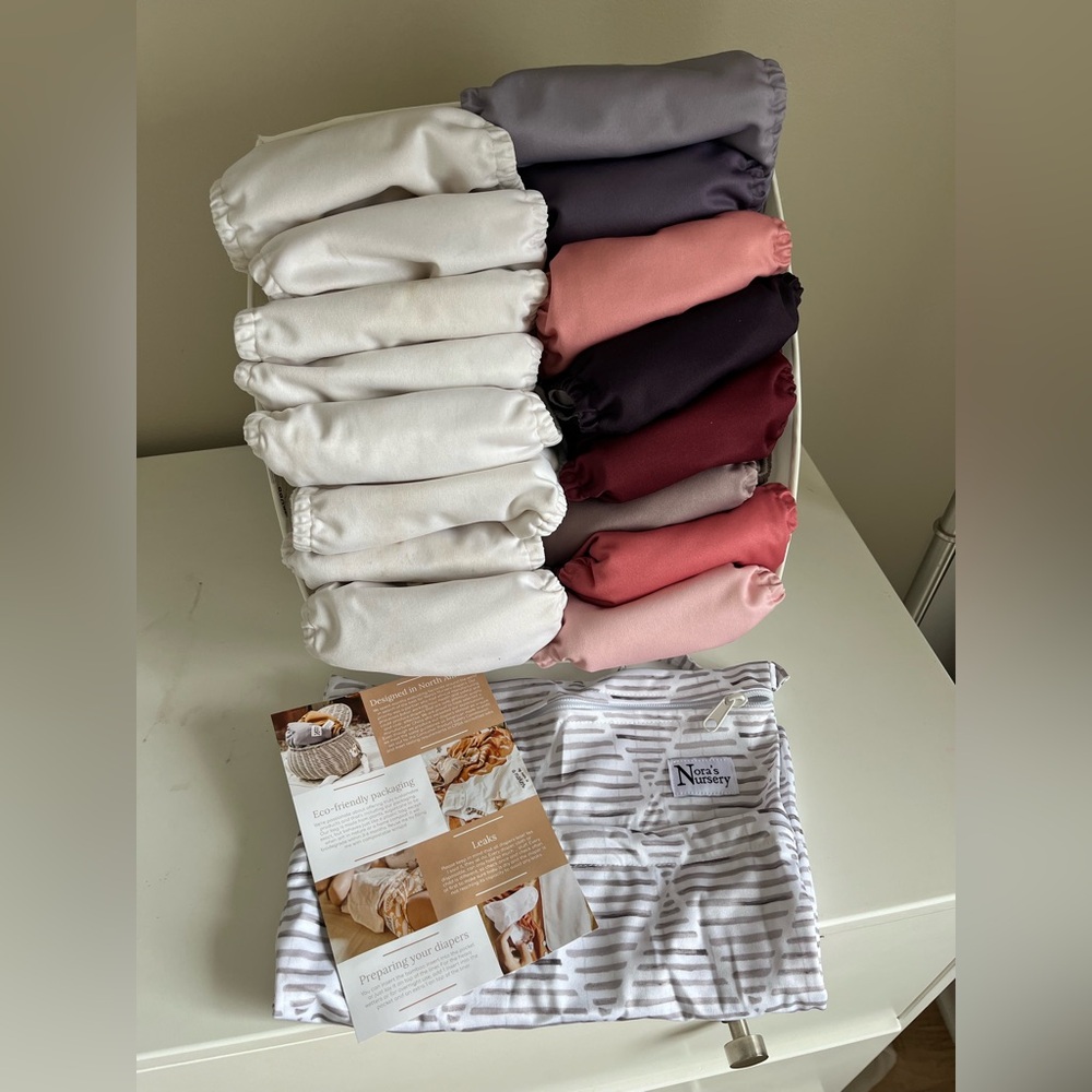16x Nora's Nursery Cloth Diapers (ELASTIC NEEDS REPLACING)